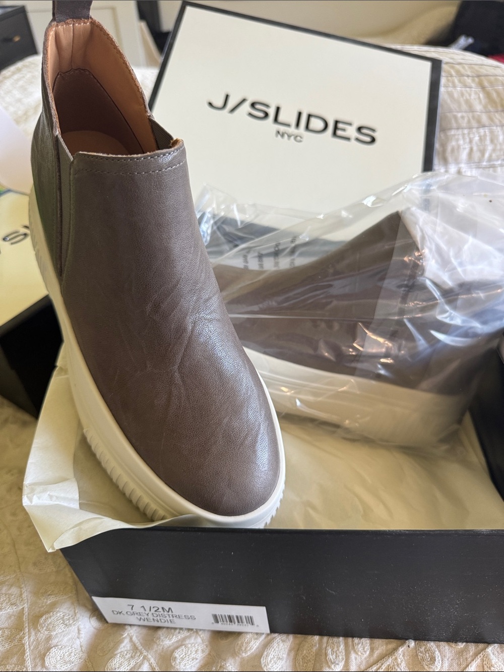 J/SLIDES Brown Leather Slip-On Platform Loafers